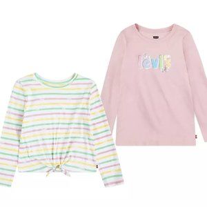 LEVI'S Girls Long Sleeve Cotton Tees - 2 Blouses/Tees - New with Tags